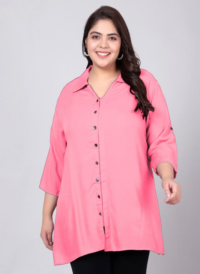 Indietoga Plus Size Classic Spread Collar Longline Casual Shirt - Image 1